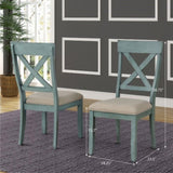 ZUN Prato Wood Cross Back Upholstered Dining Chairs, Set Of 2, Antique Blue T2574P164552