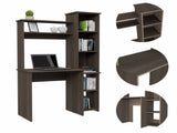 Smokey Oak 6-Shelf Writing Desk with Built-in Bookcase B06280292
