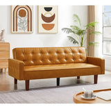 Brown Convertible Double Folding Room Sofa Bed, PU Leather, Tufted Buttons, Suitable for 67482142