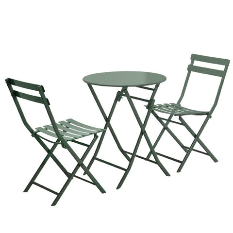 ZUN 3 Piece Patio Bistro Set of Foldable Round Table and Chairs, Dark Green W1586P143161