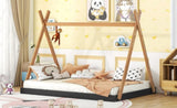 Full Size Tent Floor Bed with Triangle Structure, BlackBrown WF307379AAB