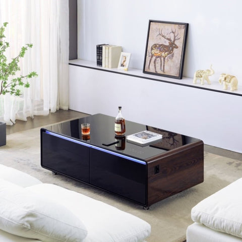ZUN Smart Table Fridge, Multifunctional Coffee Table, Tempered Glass Table Top and Back Storage W1241122651