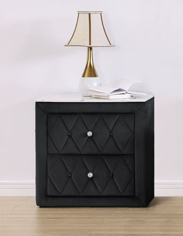 ZUN 1pc Faux Marble Top Nightstand 2- Drawers Storage Gray Finish Button Tufted Faux Crystal Tufted B011P265734