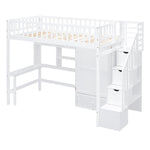 ZUN Twin size Loft Bed with Bookshelf,Drawers,Desk,and Wardrobe-White 57270378