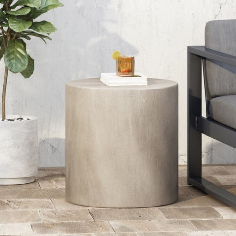 ZUN Outdoor LightWeight Concrete Side Table,Light Gray 70886.00