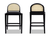 Panama 30.5" Curved Back Cane Rattan Bar Stool, Set of 2, Ebony Black Boucle B2719P238386