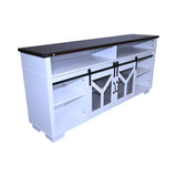 65.3" TV Stand with LED light strips and Iron mesh barn door Y decorative strip white Black walnut W1412P271798