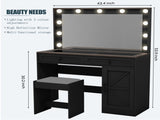 43.4"Makeup Vanity Table, Makeup Table with Large Mirror and 11 LED Light , Brightness Adjustable, W2386P199525