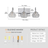 Brushed Nickel Finish Vintage Crystal Vanity Light - Elegant 3-Light Bathroom Mirror Fixture with W1340P206723