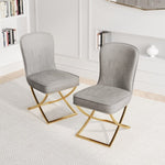 ZUN Dining Set of 2, grey velvet Backrest and golden Metal legs.For Modern Kitchen Dining Room W1727P195279