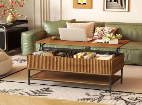 Lift Top Coffee Table 39.4 Inch Rectangle, Farmhouse Style with Hidden Storage & Lower Shelf, Sturdy T2398P411963