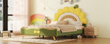 ZUN Full Size Upholstered Platform Bed with Sunflower Shaped Headboard, Green WF321480AAL