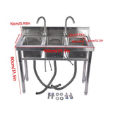 39.3 Stainless Steel Commercial Kitchen Sink Outdoor Sink with 2 Inserts, 3 Slots for Restaurant 99584050