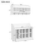 ZUN ON-TREND Shoe Storage Bench with Shelves and 4 Hooks, Elegant Hall Tree with Wall Mounted Coat Rack, WF313576AAK