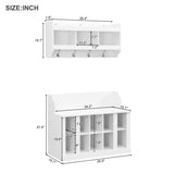 ZUN ON-TREND Shoe Storage Bench with Shelves and 4 Hooks, Elegant Hall Tree with Wall Mounted Coat Rack, WF313576AAK