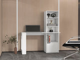 White Computer Desk with 4-Tier Bookcase and 1-Door Cabinet B062111728