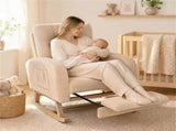 Nursery Rocking Chair with Retractable Footrest, Teddy Fleece Upholstery, 2 Side Storage Pockets, 87972180