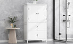 ZUN Bathroom Storage Cabinet, Cabinet with Two Doors and Drawers, Adjustable Shelf, MDF Board, White N725P188460K