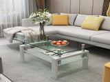Glass Coffee Table, 38.6" Modern Rectangle Side Center Tables with Clear Tempered Glass Top for 39590682