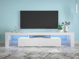 Modern White TV Stand, 20 Colors LED TV Stand w/Remote Control Lights W33131188
