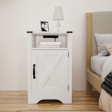 Farmhouse Nightstand Side Table, Wooden Rustic End Table, Tall Bedside Table with Electrical Outlets B082134940