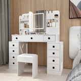 ZUN Farmhouse Vanity Desk with Sliding Mirror,Lights and Charging Station,Makeup Table Desk with W760P206127