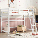 ZUN Twin Size High Loft Bed with inclined Ladder, Guardrails,White 52958115