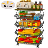 5 Tier Fruit Basket for Kitchen Organizers and Storage, Stackable Metal Wire Basket Stand Cart with 24612789