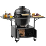 Outdoor Grill Table for Big Green Egg Style BBQ, Metal Grill Cart 2 Folding Panels, Compatible 82804364