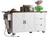 54.5" Farmhouse Kitchen Island with Power Outlet, Kitchen Storage Island with Internal Storage Rack, 48955560