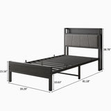 Twin Size Bed Frame, Storage Headboard with Charging Station, Solid and Stable, Noise Free, No Box W840P179116