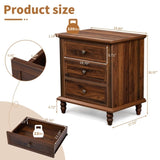 Brown P2 particle board with 3D paper solid wood legs 63*44.5*68.5CM three drawers bedside table 04124081