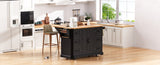 K&K 56 inch Kitchen Island with Rubber Wood Veneer Drop Leaf, Power Outlet, 4 Door Shelves, Embossed N707P266184B