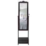 ZUN Non Full Mirror Wooden Floor Standing 3-Layer Shelf With Inner Mirror 2 Drawers 17 Cosmetic Brush 63737822