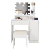 ZUN Large Vanity Set with 10 LED Bulbs, Makeup Table with Cushioned Stool, 3 Storage Shelves 1 Drawer 1 73717191