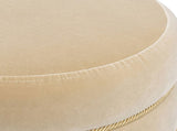 Edward 17.5" Round Upholstered Ottoman with Bullion Fringe Fawn Brown Performance Velvet B2719P320843
