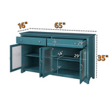 65" TV Console, Storage Buffet Cabinet, Sideboard with Glass Door and Adjustable Shelves, Console W965P146219