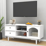 ZUN Living Room White TV Stand with Drawers and Open Shelves, A Cabinet with Glass Doors for Storage W28265031