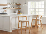 Jasper Indoor Rubberwood Barstool, Natural Finished and Beige Upholstery, Set of 2 N775P336213N