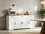 White 47" Farmhouse Buffet Cabinet, Soft-Close Hinges, 3 Drawers, Adjustable Shelves, Spice Racks 56073585