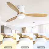 (Same as W882P244711) 52 Inch Flush Mount Ceiling Fan DC 3 Solid Wood Fan Blade Noiseless Reversible W882P322244