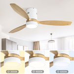 ZUN 52 Inch Flush Mount Ceiling Fan DC 3 Solid Wood Fan Blade Noiseless Reversible Motor Remote Control W934P146081