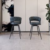 26" Bar Chair Suede Woven Bar Stool Set of 2,Black legs Barstools No Adjustable Kitchen Island W2189P180367