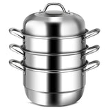 Stainless Steel Multi-Cook Steamer - 3-Tier Design with Reflux Steaming Grids, 8QT Bottom Pot, 98847665