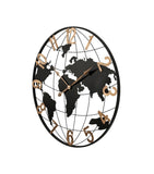 36 Inch Large Black Metal Wall Clock, Modern Silent World Map Wall Clock with Vintage Gold Arabic W1445P249305