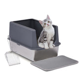 ZUN 2 Pack XL Stainless Steel Cat Litter Box with Lid, Extra Large Litter Pan with High Sides, Easy 88674287