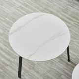 ZUN Coffee Table Nesting White Set of 2, Side Set Black Frame Circular and Marble Tables, Living Room W1765P151840