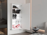 Montauk 5-Shelf Wall Mounted Shoe Cabinet with Mirror Door White B06280104