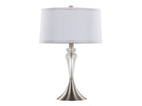 28" Contemporary Crystal Table Lamp in Clear Crystal, Brushed Nickel and White Linen Shade with B202P224011