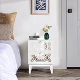 2pcs 45*30*60cm MDF Spray Paint, Smoked Mirror, Two-Drawn Carving, Bedside Table, White 22300733